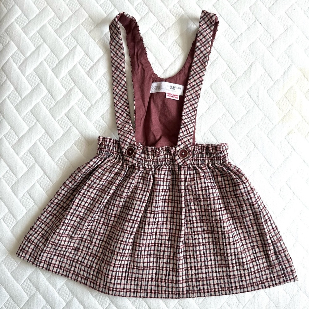 Zara Maroon Plaid Skirt with Detachable Straps